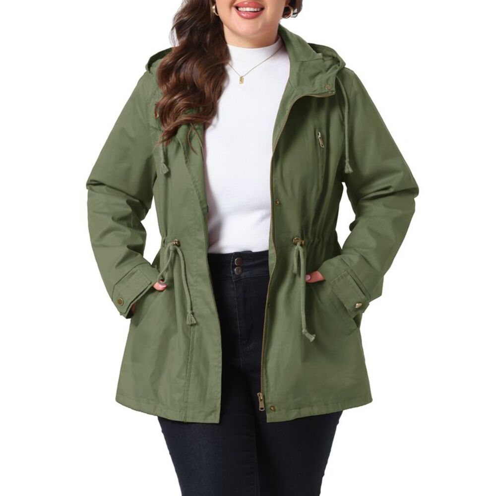 Women Plus Size Hooded Utility Parka Anorak Jacket Army Green
